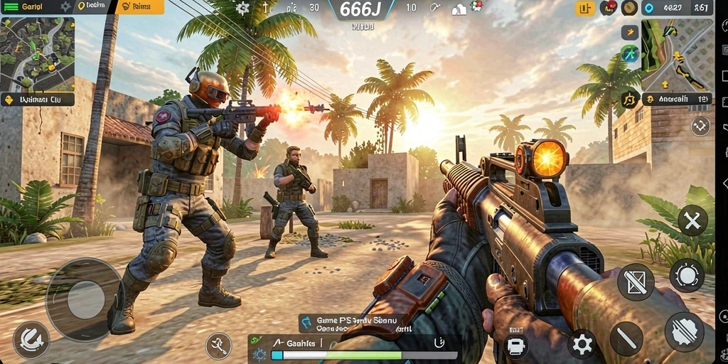 Tangkapan layar menunjukkan aksi gameplay FPS yang intens dan dinamis.