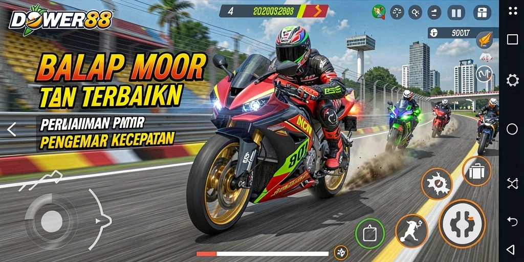 Tampilan gameplay masterpiece DOWER88 dengan balapan motor mendebarkan.