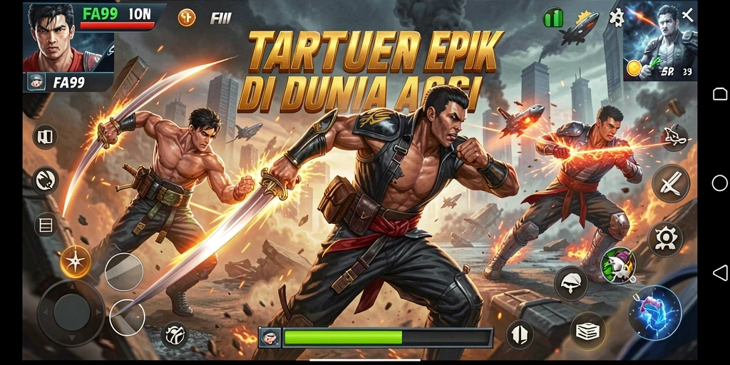 Screenshot utama menunjukkan aksi seru dari gameplay FA99.