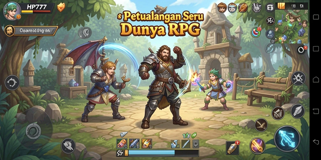 Gameplay seru dalam HP777 dengan pertarungan RPG yang mendebarkan.
