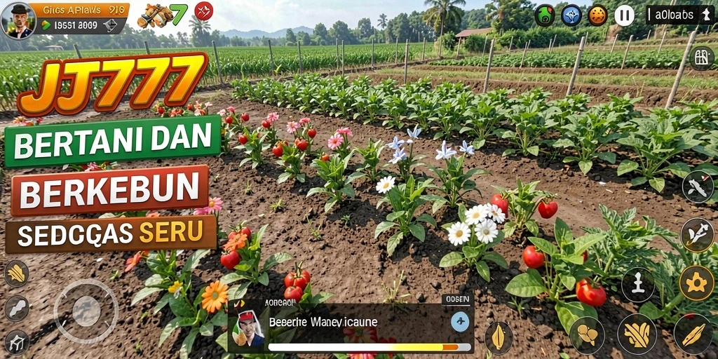 Screenshot gameplay JT777 menampilkan aktivitas berkebun yang seru dan berwarna.