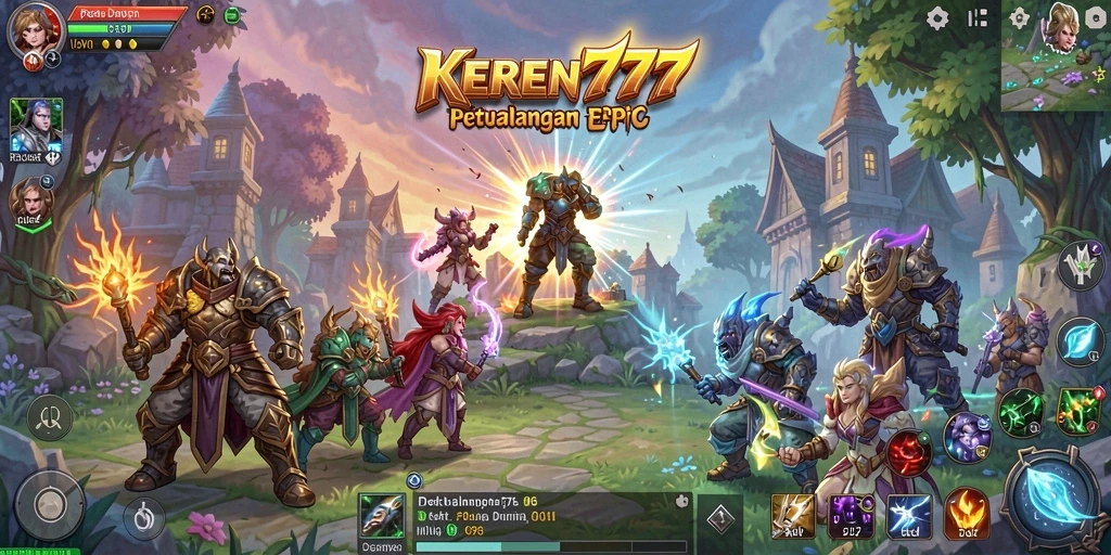 Tangkapan layar utama KEREN777 menampilkan aksi pertempuran seru dalam dunia RPG.