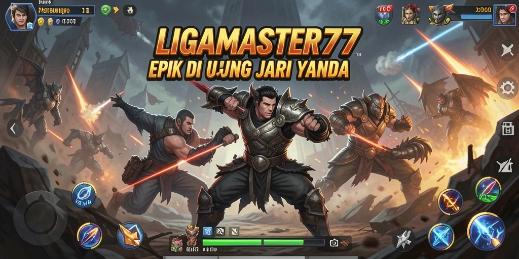 Screenshot gameplay LIGAMASTER77 menampilkan aksi pertarungan yang mendebarkan.